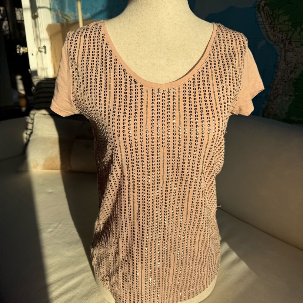 LOFT Pink Studded Short Sleeve Tee